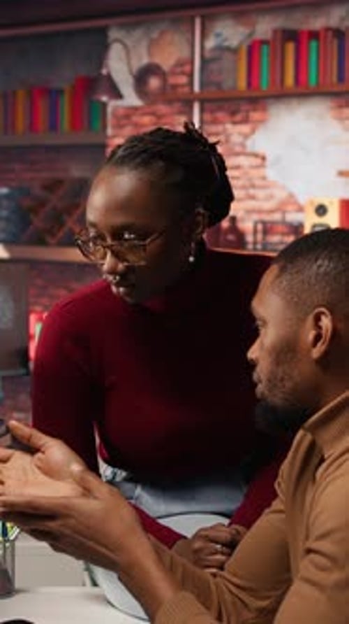 Vertical Video IT Coworkers Programming in AI Startup Office