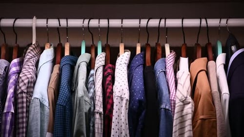 Neatly Organized Shirts Hanging in Wardrobe