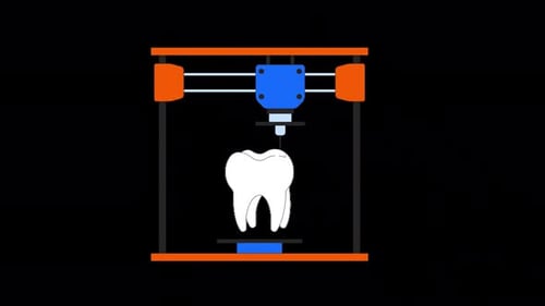 Dental implant denture on 3d printer line 2D object animation