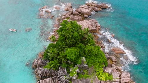 Rocky Tropical Island Surrounded By Turquoise Waters Praslin Seychelles