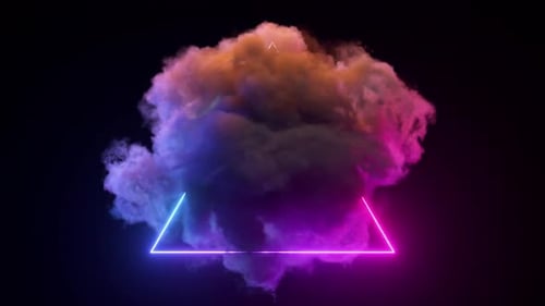 Bright Neon Triangle on a Black Isolated Background Cloud Around and Inside the Triangle Fantastic