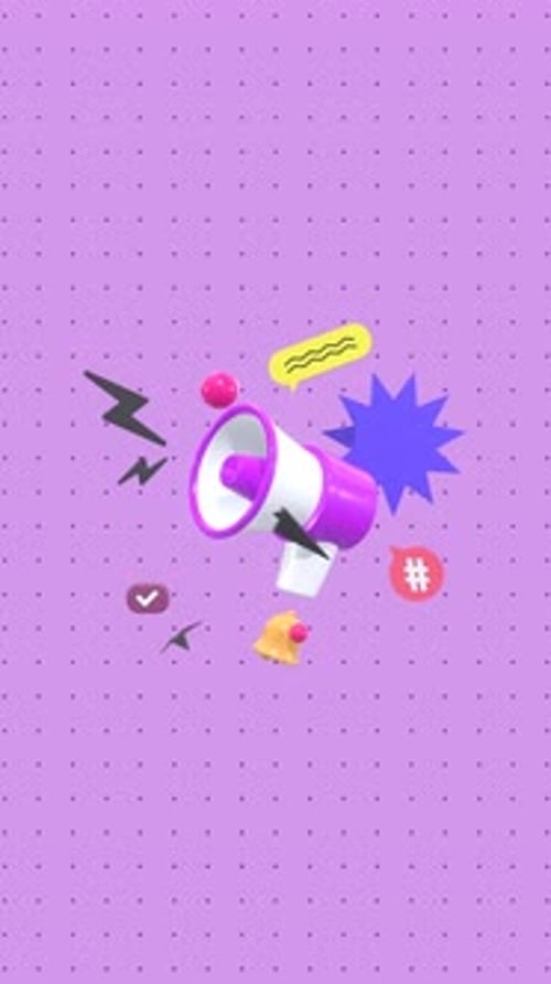 Animated Megaphone with Social Media Icons in Vertical Video for Marketing and Communication.