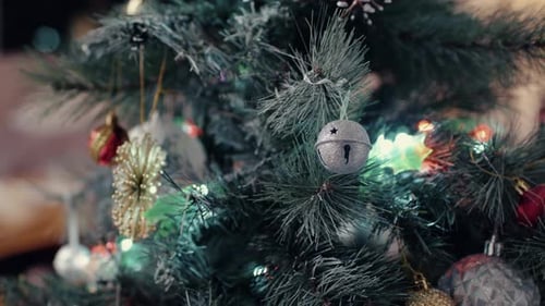 Close Up Of Decorated Christmas Tree With Ornaments