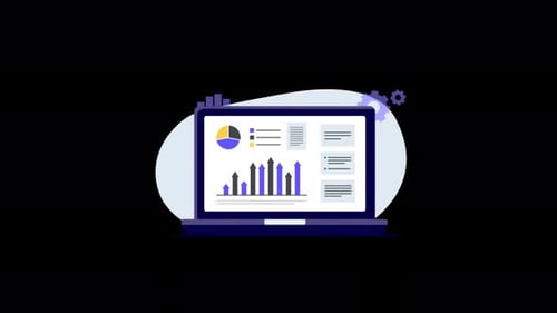 Business Graph Report on Laptop Concept Animation Video - Transparent
