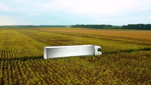 Long Haul Semi Trucks Driving in the field in the Rural Region