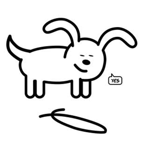 Animated Sketch Dog with Changing Expressions and Speech Bubble