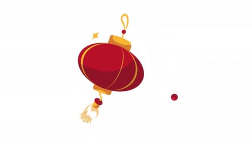 Animated Red Chinese Lantern Flat Design for New Year Celebrations