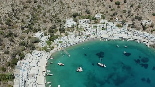 Aerial drone shot of old coastal town on Island