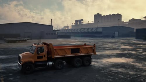 Dump Truck Parked in Parking Lot