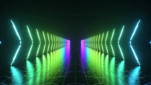 Abstract Neon Glowing Light Tunnel Loop