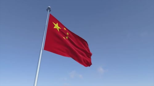 Realistic China Flag Waving on Pole Loop