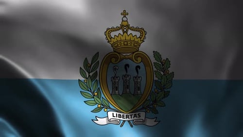 Realistic Waving San Marino Flag and Coat of Arms