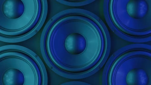 Blaue Audiolautsprecher, die in einem modernen Muster angeordnet sind
