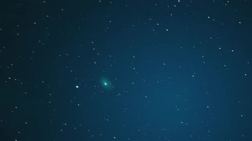 Comet C 2022 E3 Ztf Shines Bright Green Color In Dark Night Starry Sky