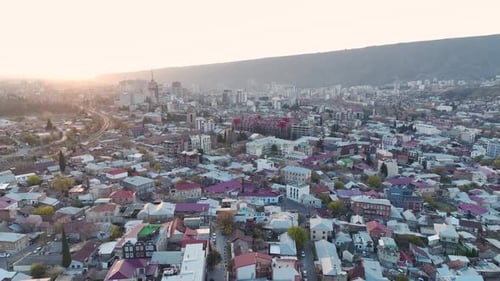 Aerial View Tbilisi's Morning Canvas Artistry in Urban Panorama