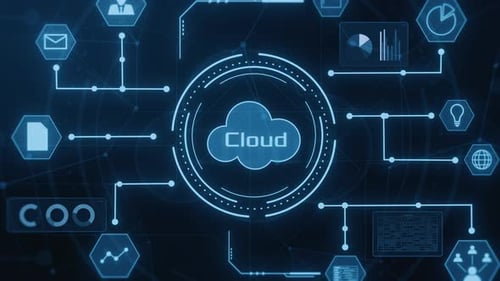 Futuristic Digital Data Network with Animated UI Elements