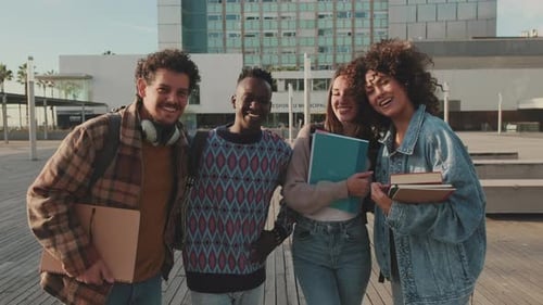 Smiling College Students Together on Campus