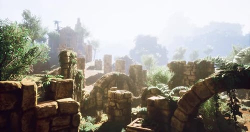 Exploring Overgrown Ruins with Ancient Stones and Lush Vegetation in Daylight