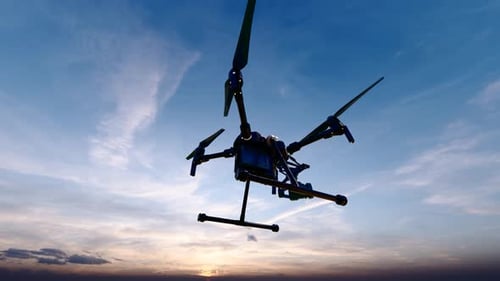 Modern Drone Flight Above City Skyscrapers
