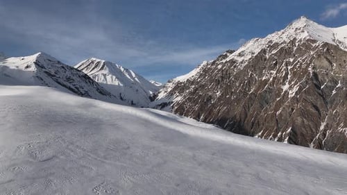 Aerial view of beautiful snowy mountains in Gudauri, Georgia