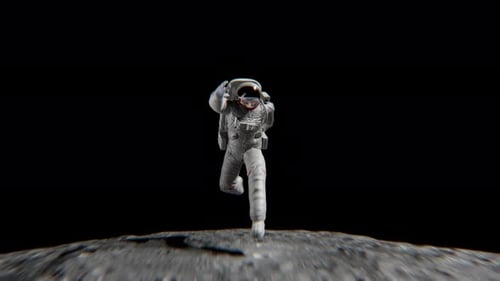 Astronaut Jumping On Moon Surface With Transparent Background