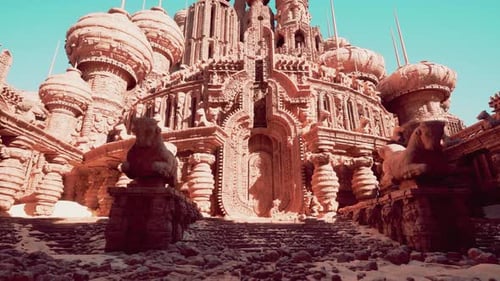 An Intricately Carved Temple Wall Adorned with Ornate Stone Ornaments