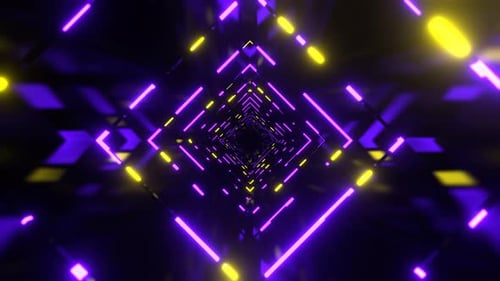 Yellow And Purple Bright Infinity Neon Abstract Corridor Background Vj Loop I 4K