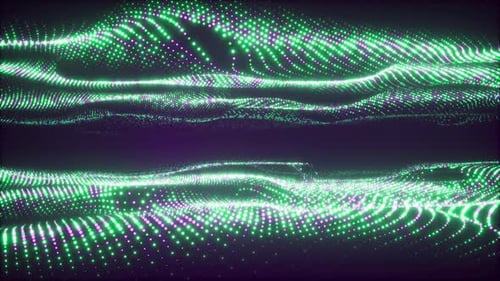 Flowing Abstract Green and purple Particle Background