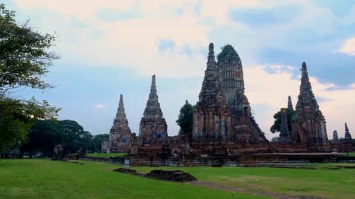 Ayutthaya Thailand at Wat Chaiwatthanaram During Sunset