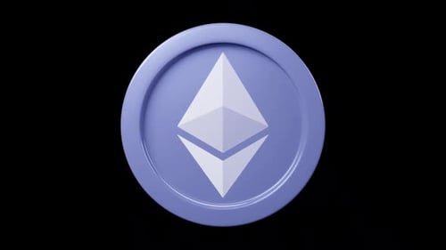 Ethereum eth coin 3d rotage 360 degrees in black bg Cryptocurrency token seemless loop