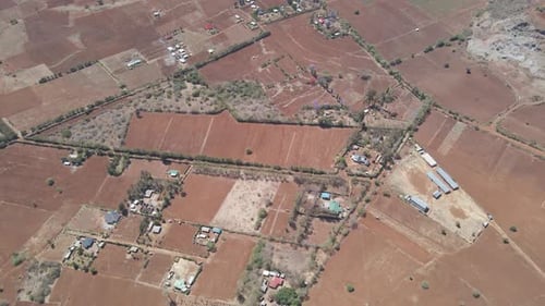 Aerial view of small farms in rural Africa