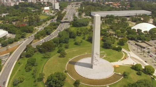 Aerial view to Obelisk monument, close to Ibirapuera Park, Sao Paulo, Brazil