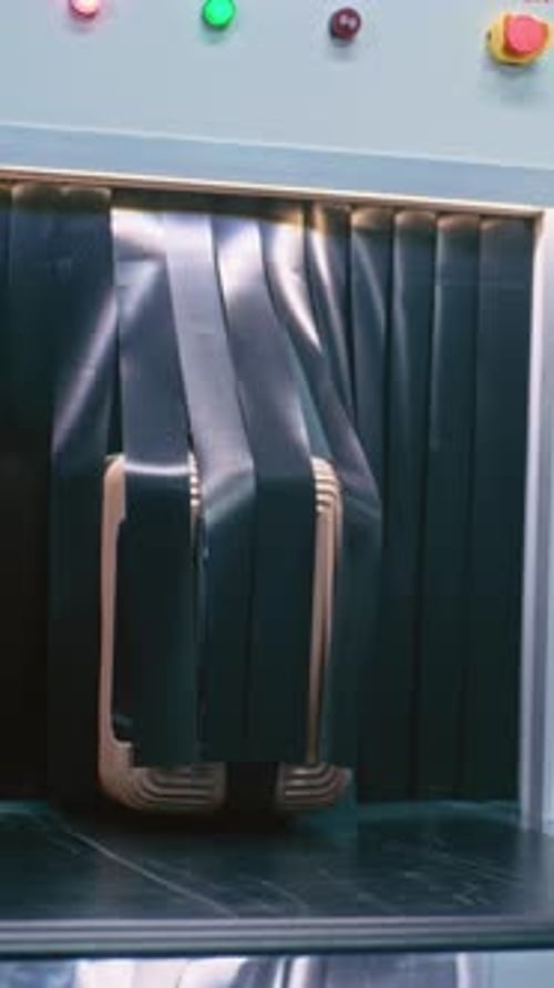 Security Checkpoint in Airport Woman Takes Suitcase From Conveyor Belt After Baggage Screening