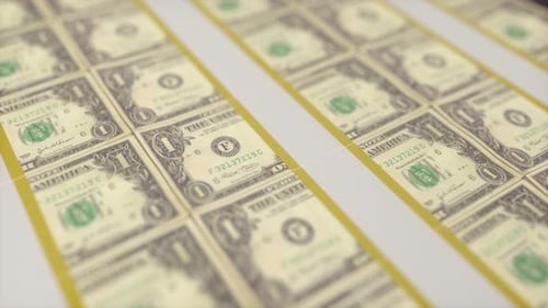 High-Resolution Close-Up of Uncut One Dollar Bills in Printing Process