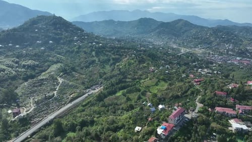 Aerial view of new Batumi Bypass Road. Drone shot above highway