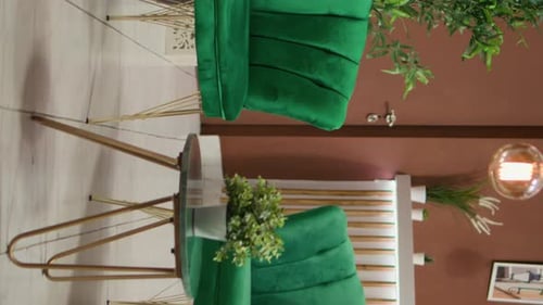 Vertical Video Lounge Area with Luxury Couch in Hotel