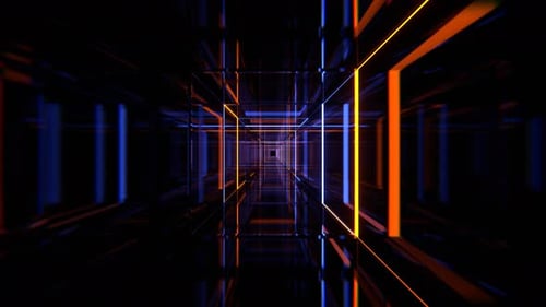 Light Blue And Orange Square Neon Tunnel Background VJ Loop l 4K