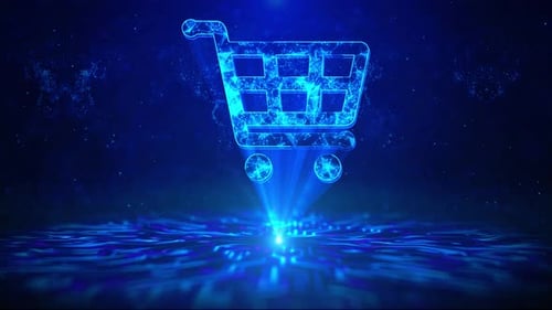 Glowing Digital Shopping Cart Icon for E-commerce and Technology Projects
