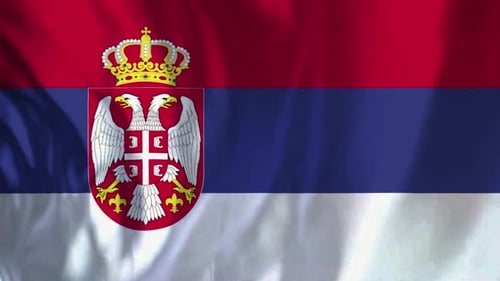 Waving Flag of Serbia with National Coat of Arms