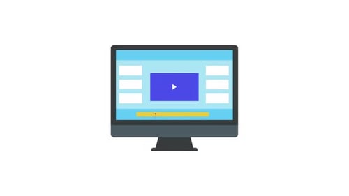 Animated Flat Design Computer Monitor with Video Player Icon