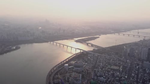 Sunset at Seoul, South Korea, view over Seoul, Han river and more