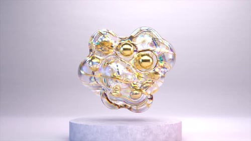 Animation 3D de clusters de bulles translucides abstraits avec noyaux dorés