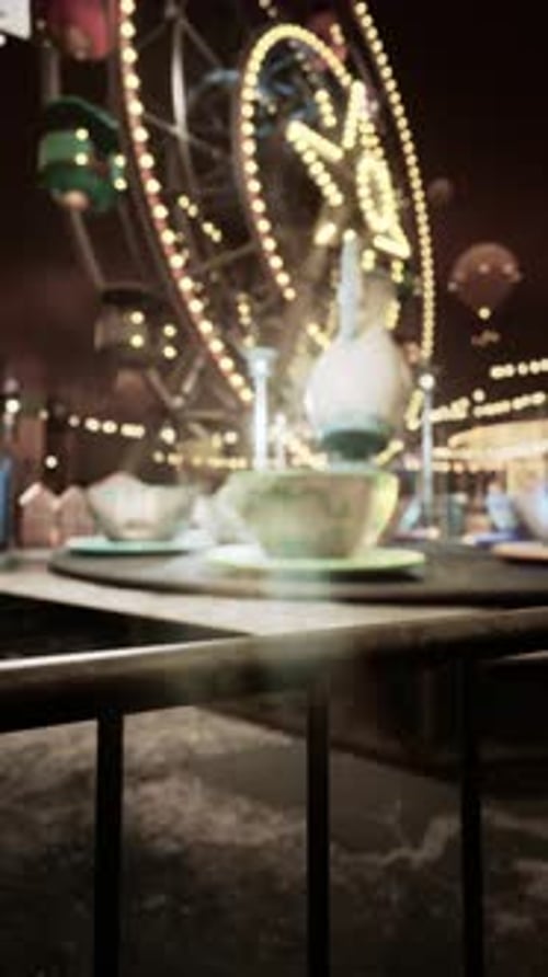 Abandoned Amusement Park Lit Up at Night