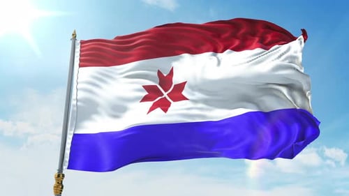 Realistic Flag Waving with Abstract Red Star Symbol