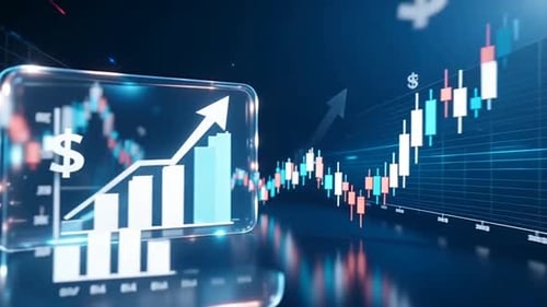 3D Bar Charts, Increasing Coin Stacks, Upward Trend Arrow, Digital Infographics