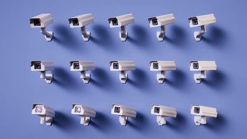 Multiple surveillance cameras synchronously turn same direction and record