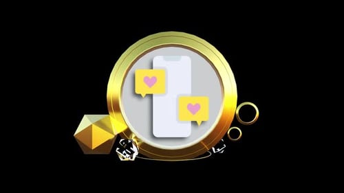 Animated 3D Golden Smartphone Icon with Social Media Likes