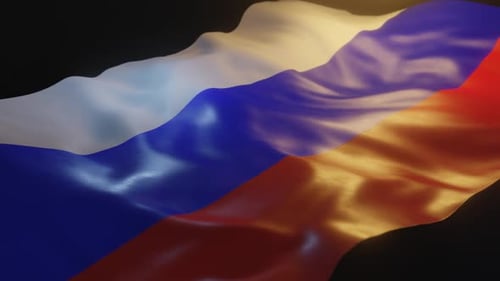 Waving White Blue Red Flag Loop Animation with Realistic Fabric Texture