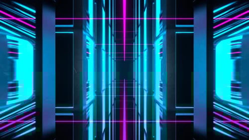Cyan And Pink Neon Tunnel Of Endless Mirrors Background Vj Loop In HD