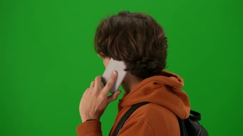 Portrait of Traveler Isolated on Chroma Key Green Screen Background Close Shot of Man Looking at